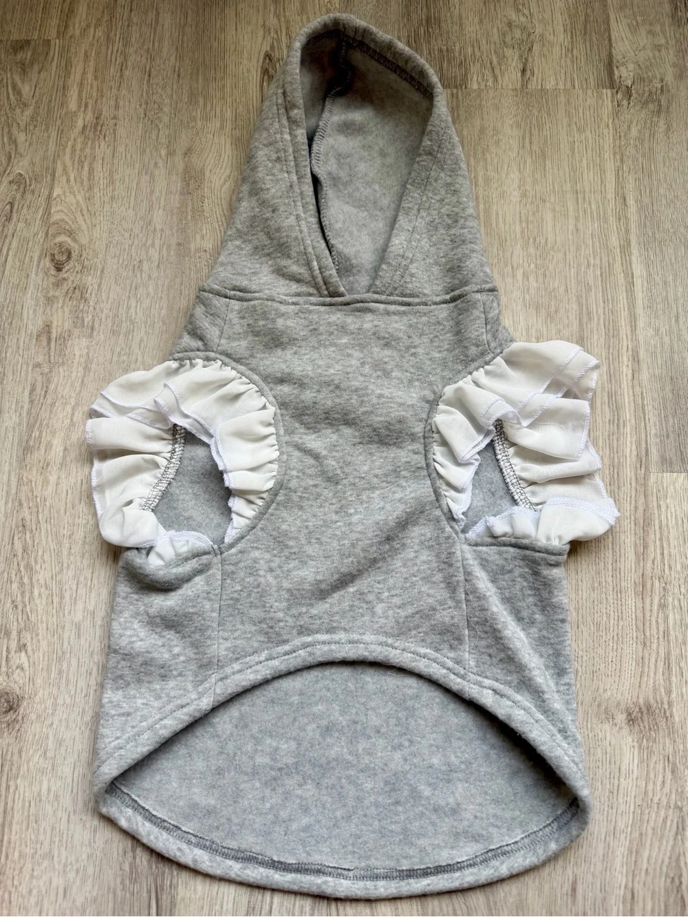 Nap Queen - Grey Hooded Pet/Dog Top Shirt w/ Gold Crown & White details - Small